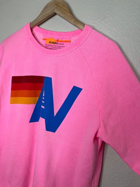 Aviator Nation Logo Relaxed Pink Crewneck Sweatshirt Small - Picture 6 of 9